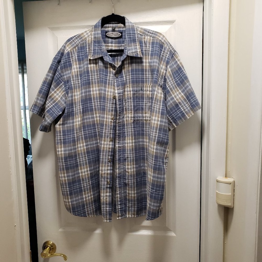Canyon Guide Outfitters Shirt Men's 2XL Blue/Green Plaid Short Sleeve Casual
